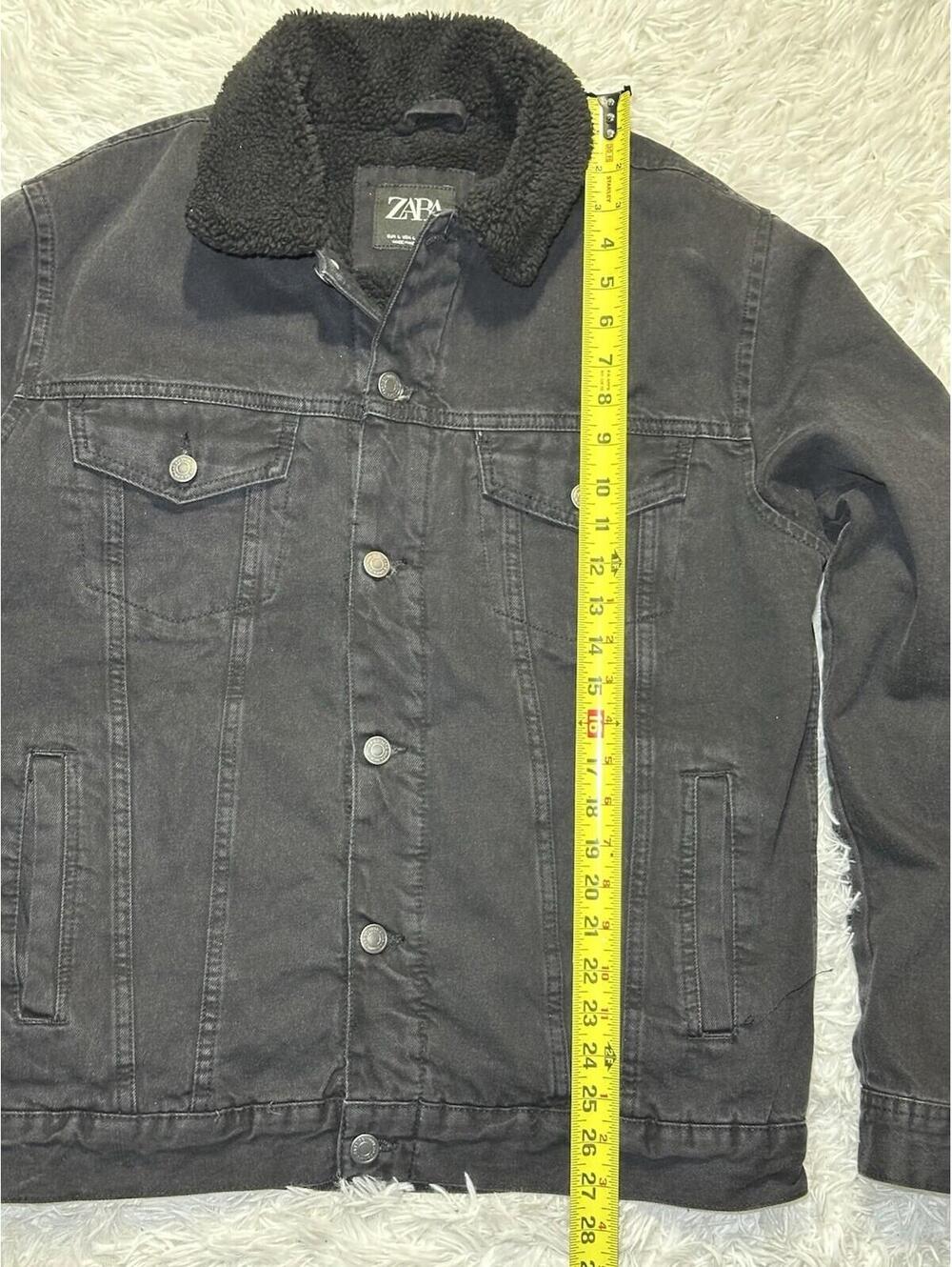 ZARA Men’s Black Fur Lined Denim Jacket Size L Sherpa Trucker Coat Workwear - Picture 5 of 9